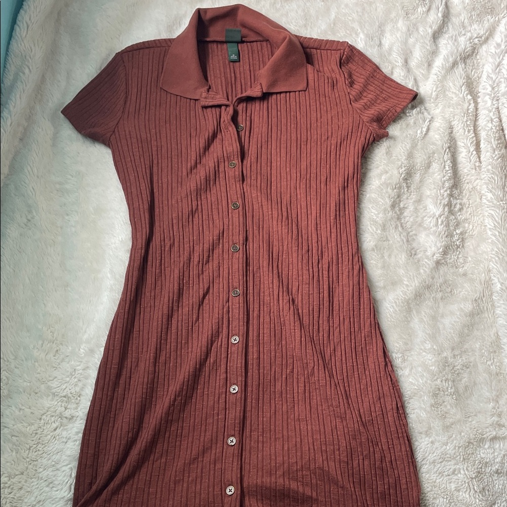 Wild Fable Rust Button-Down Ribbed Shirt
